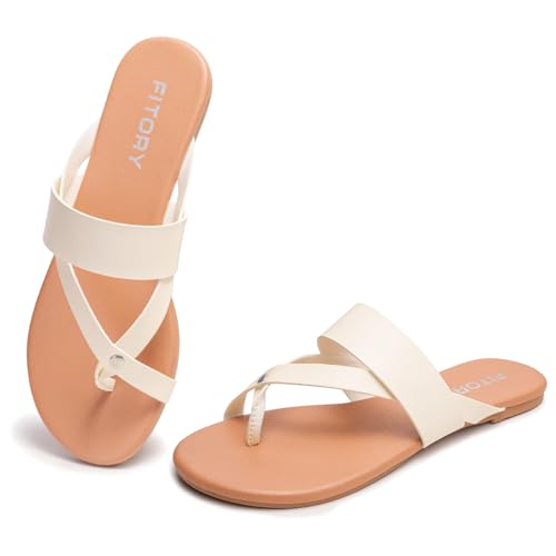 Women’s Flat Slide Sandals Split Toe Flip Flops (4 Colors)