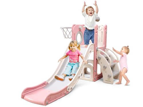 6 in 1 Toddler Slide Playset with Basketball Hoop