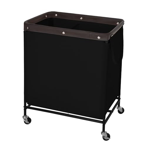 2 Section Rolling Laundry Hamper with Wheels, Double Sorter