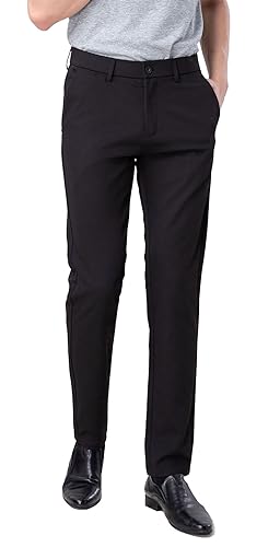 Plaid&Plain Men’s Slim Fit Stretch Dress Pants for Work