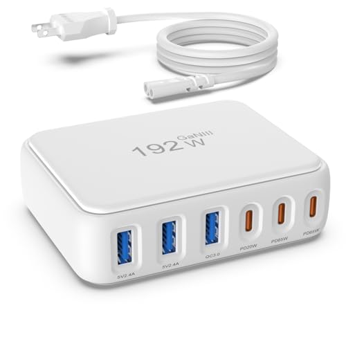 192W 6-Port USB C Fast Charging Station Charger