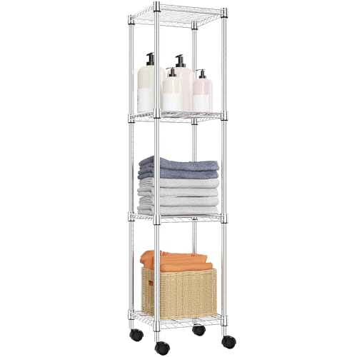 4 Tier Adjustable Wire Storage Shelving Unit with Wheels