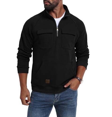 Men's Quarter Zip Long Sleeve Pullover Sweatshirt