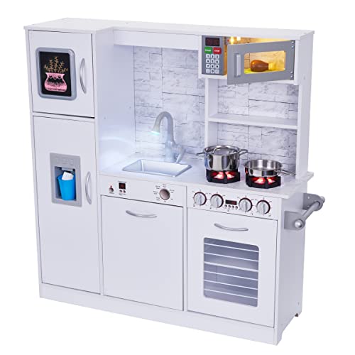 Wooden Kids Play Kitchen Set with Icemaker Sounds