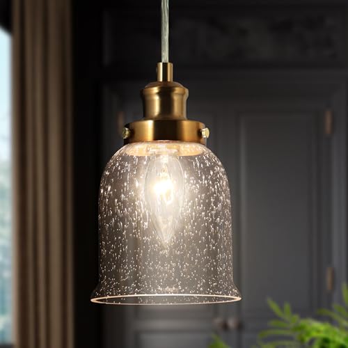 Modern Pendant Light for Kitchen Island, Seeded Glass