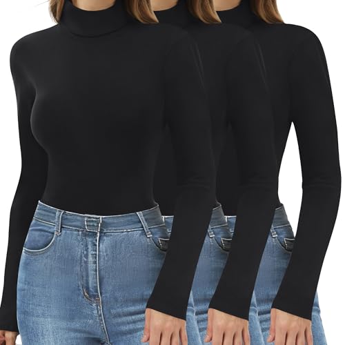 3 Pack Thermal Turtleneck Long Sleeve Shirts Women (4 Colors)