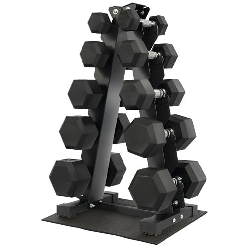 150 lb Dumbbell Set with Rack, Rubber Hex Weights