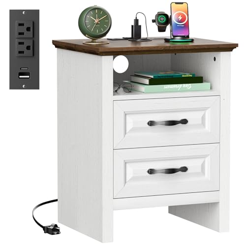 Nightstand with Charging Station and Storage Drawers