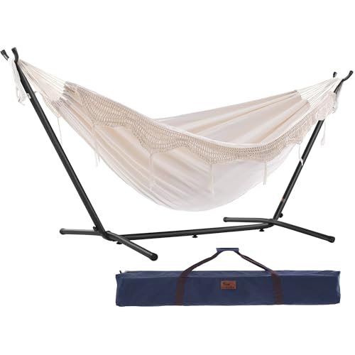 Vivere Double Cotton Hammock with Steel Stand, 450lb