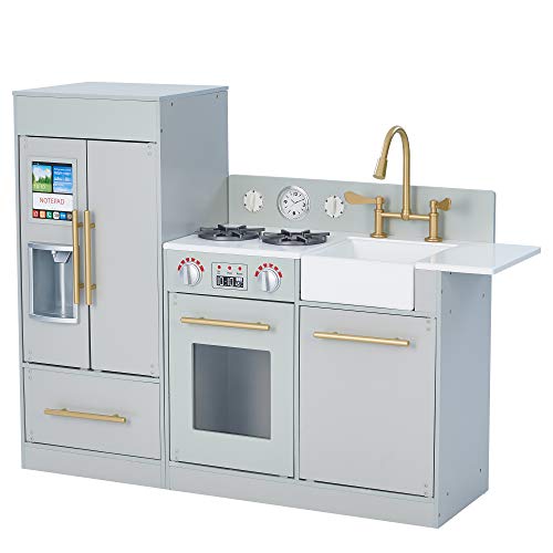 Teamson Kids Wooden Play Kitchen Set with Refrigerator