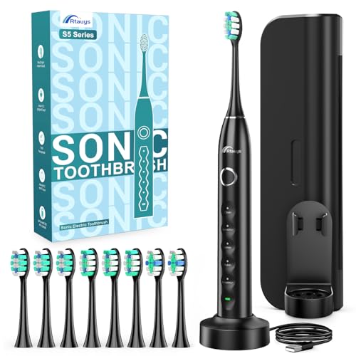 Electric Toothbrush Rechargeable, 8 Heads, 5 Modes, Travel Case