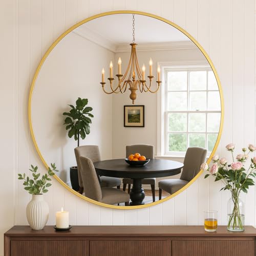 20 Inch Round Wall Mirror, Metal Framed Vanity
