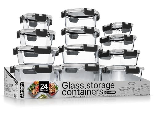 24 Pack Glass Food Storage Containers with Lids