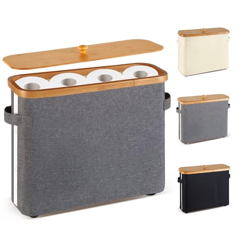 Bamboo Toilet Paper Organizer with Lid and Handle