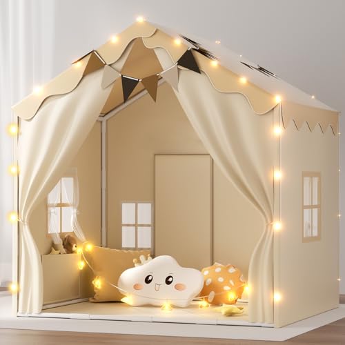 2-in-1 Kids Play Tent with Mat and Lights