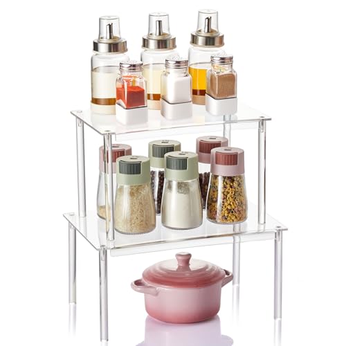 2 Pack Acrylic Stackable Cabinet Organizer Shelves