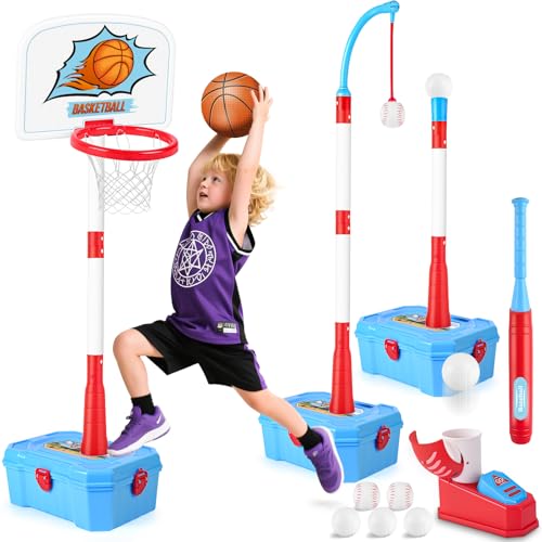 4-in-1 Adjustable Toddler Basketball and Tee Ball Set