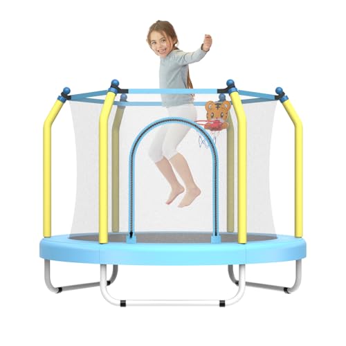 55" Kids Trampoline with Basketball Hoop and Enclosure