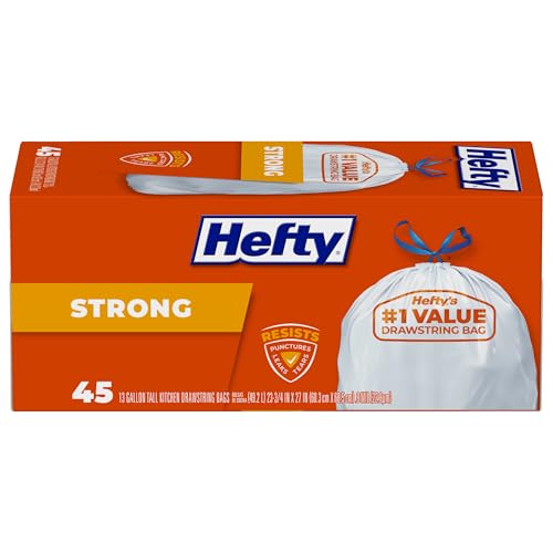45 Count Hefty Tall Kitchen Trash Bags Unscented 13 Gallon