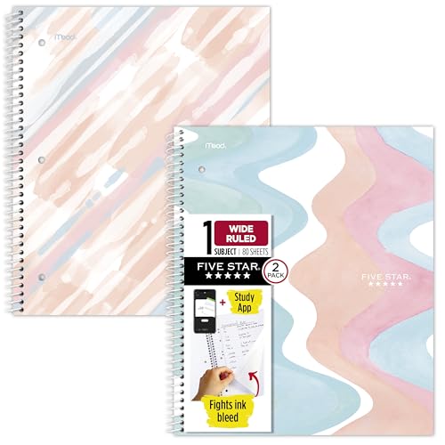 2 Pack Five Star Wide Ruled Spiral Notebooks 80 Sheets