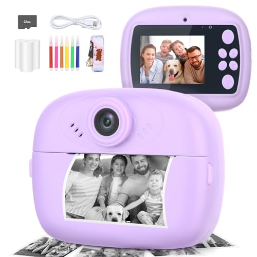 Kids Instant Print Camera, 48MP 1080P, 32GB Card