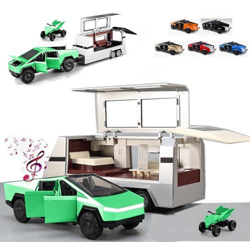 Toy Truck with RV and Motorcycle Diecast Model Set