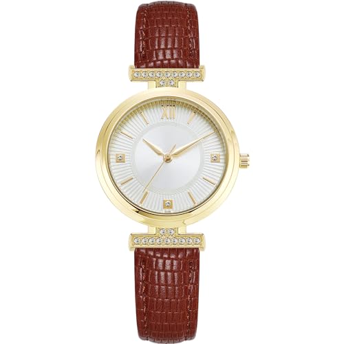 Crystal Bezel Leather Strap Women's Watch