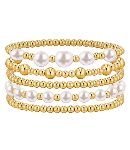 Stackable Beaded Gold Plated Bracelets Set for Women