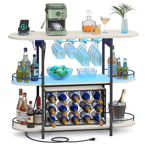 VASAGLE Bar Cabinet with LED Lights and Power Outlets