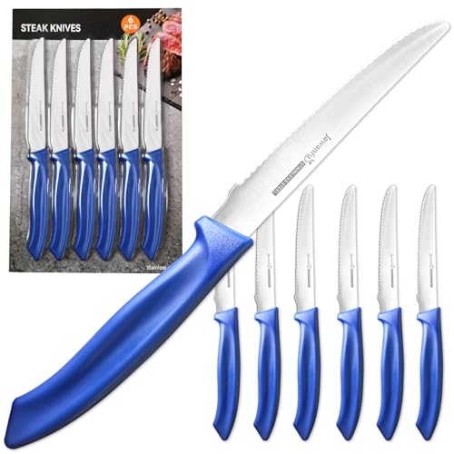 6 Piece Serrated Steak Knives Set Ultra Sharp Stainless