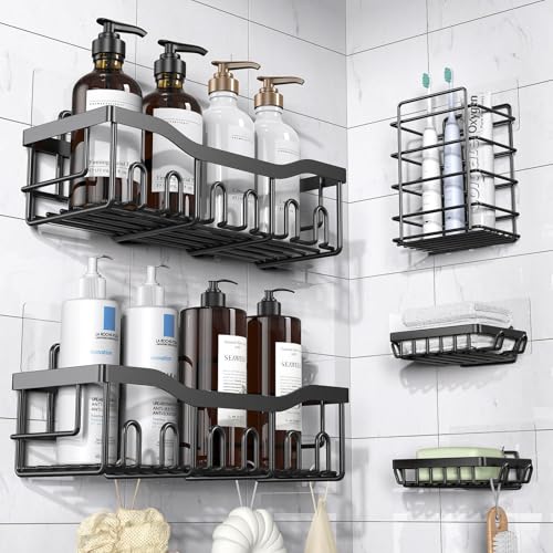 5 Pack Adhesive Shower Caddy Bathroom Organizer Shelves