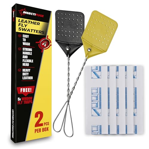 2 Pack Leather Fly Swatter with Window Fly Traps