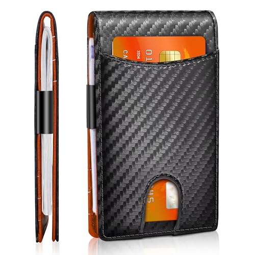 Carbon Fiber Slim Bifold Wallet RFID Blocking Money Clip