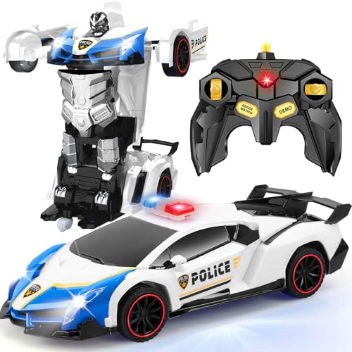 Remote Control Transforming Police Car Robot Toy Kids