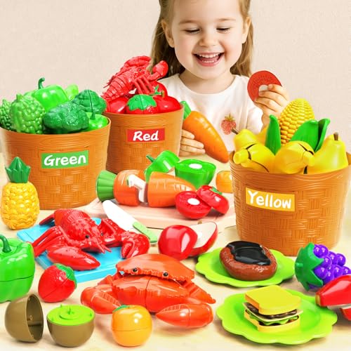 Toddler Play Food Set, Pretend Kitchen Cutting Toy