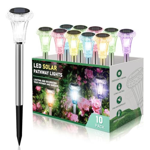 10 Pack Solar Pathway Lights Outdoor Waterproof Garden Decor