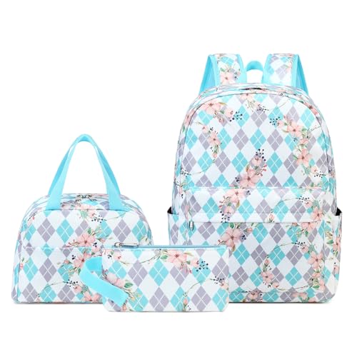 Girls Waterproof Backpack with Lunch Box and Pencil Case