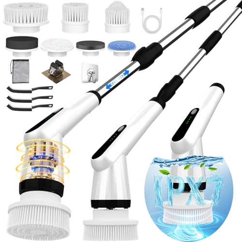 Electric Spin Scrubber with 7 Brush Heads, Adjustable Handle