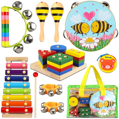 Toddler Musical Instruments Set, Wooden Preschool Percussion Toys