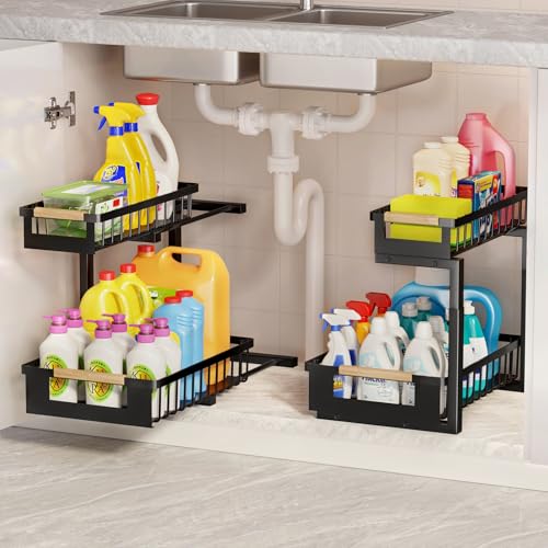2 Pack Under Sink Adjustable 2-Tier Shelf Organizer