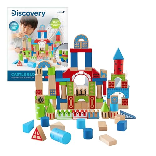 80 Piece Wooden Castle Building Blocks Set for Kids