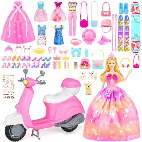 Doll Playset with Clothes, Motorcycle and Pet Accessories