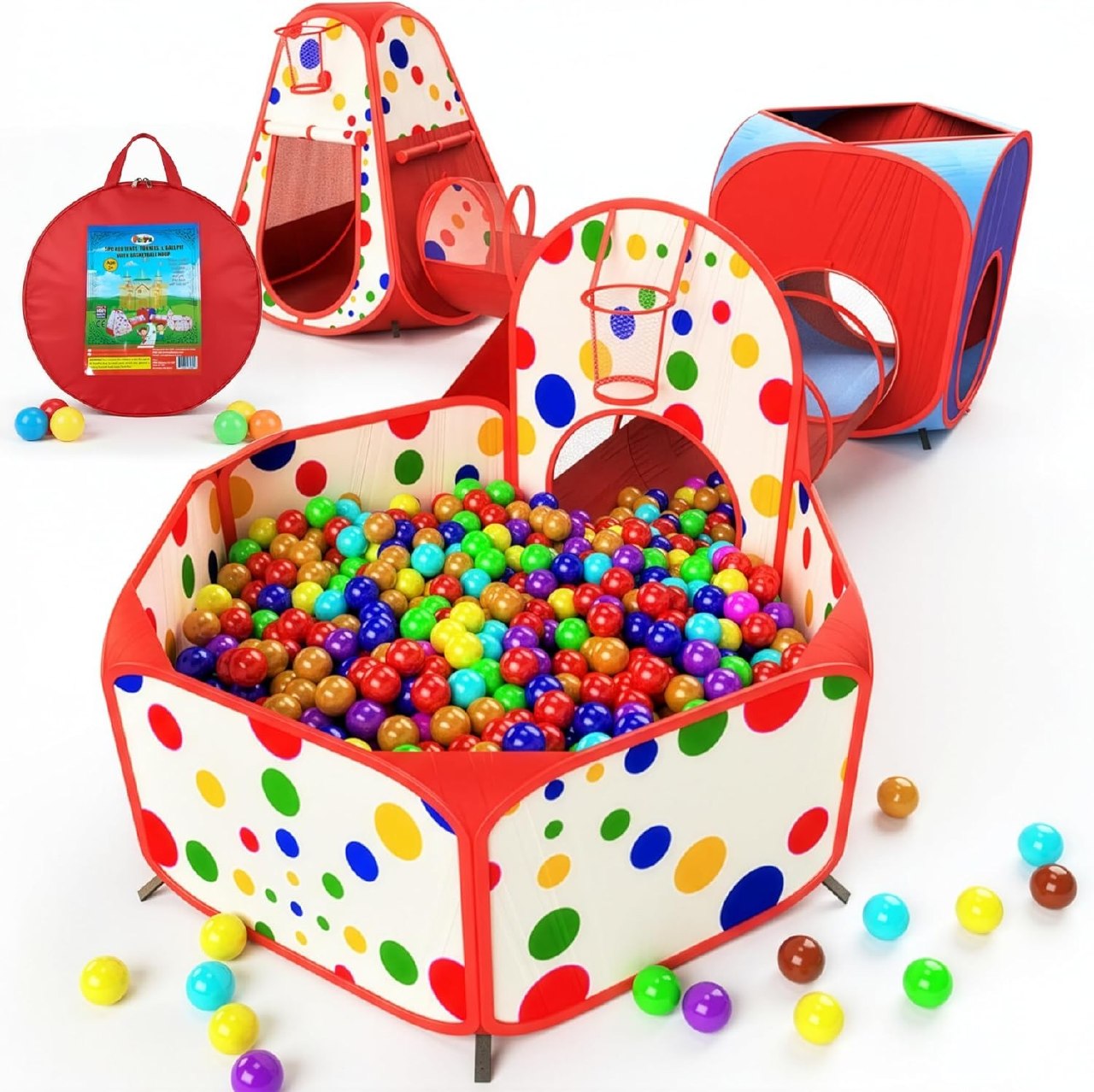 5 Piece Kids Play Tent Tunnel and Ball Pit