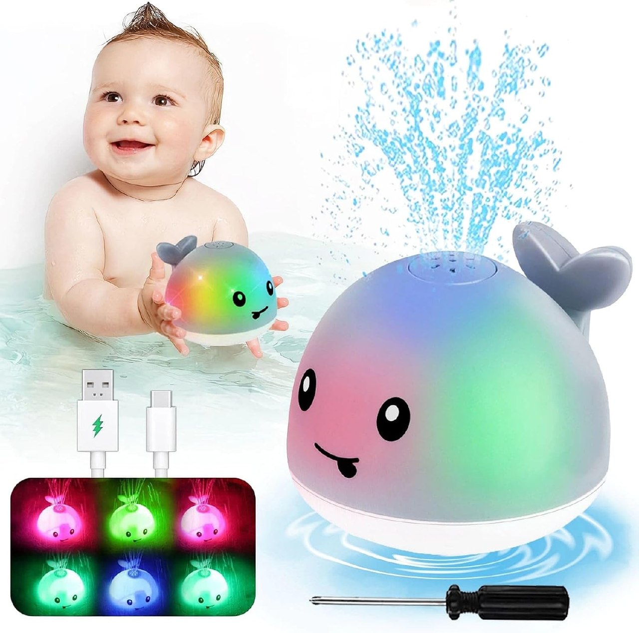 Light Up Whale Sprinkler Baby Bath Toy