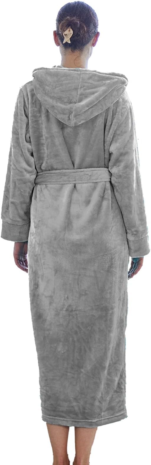 Fleece Hooded Plush Long Bathrobe with Pockets