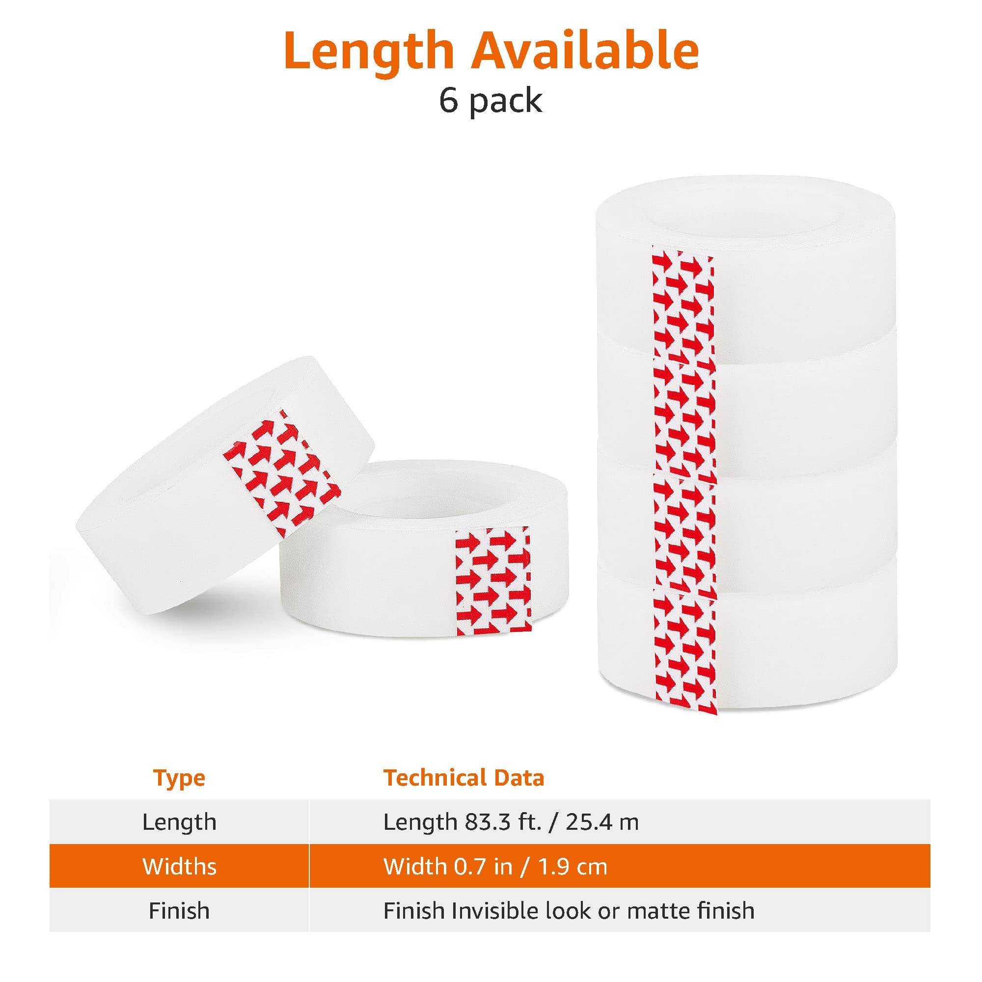Amazon Basics Matte Finish Tape, 6 Pack