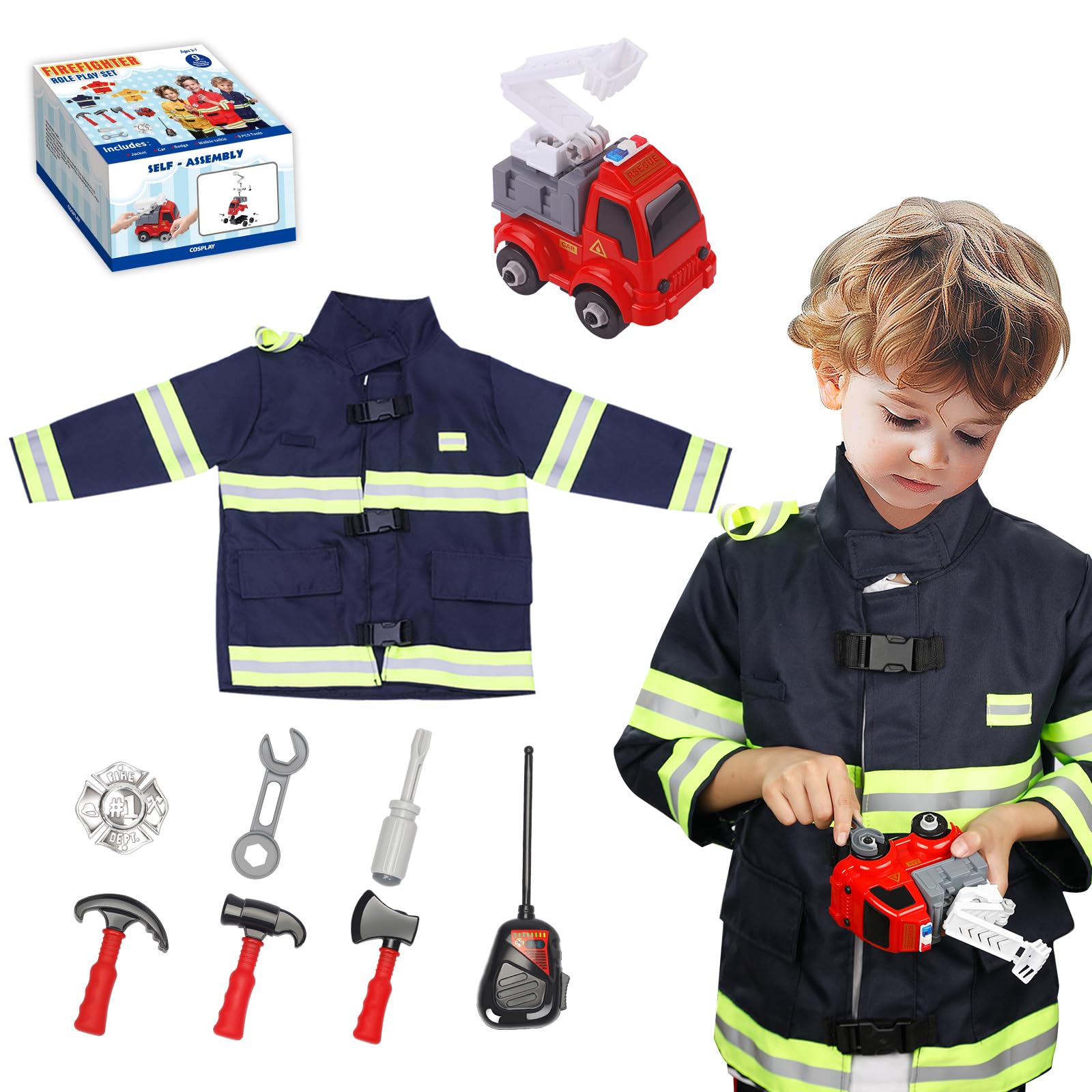 Firefighter Costume Set with Fire Engine Toy