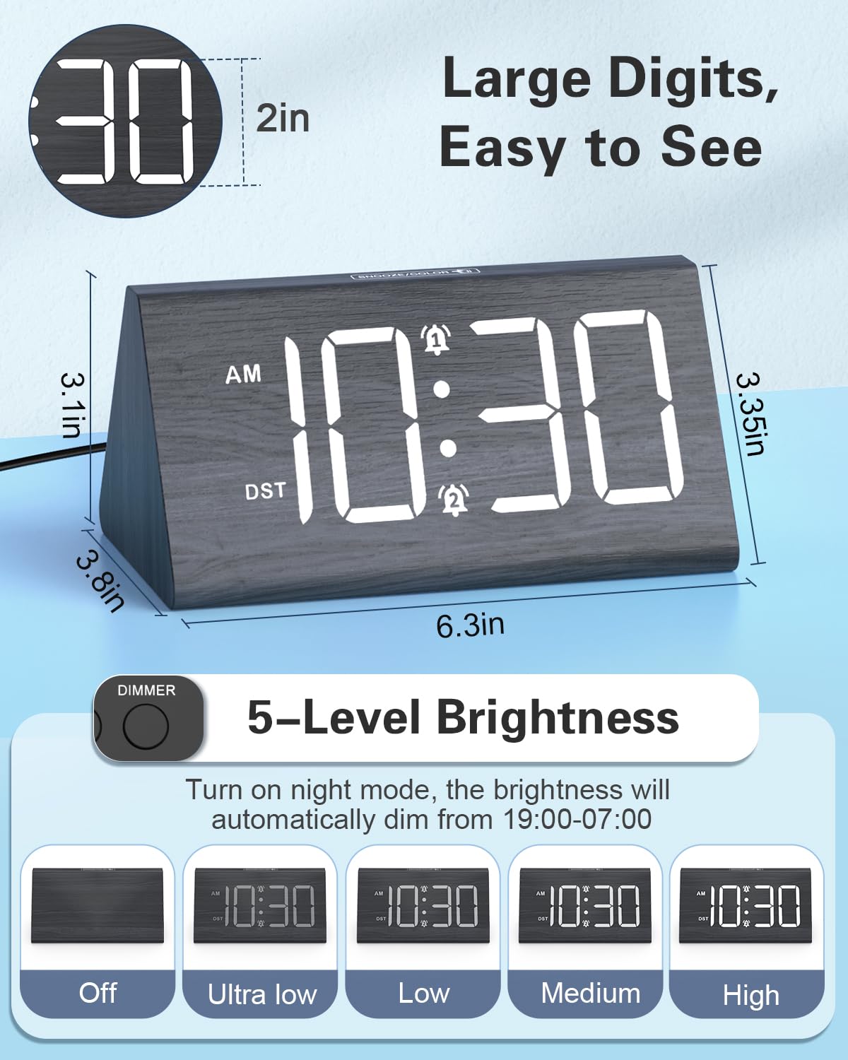 Bomivoi Wooden Digital Alarm Clock with Snooze