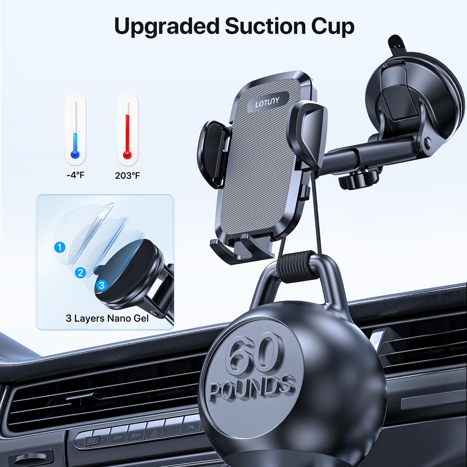 LOTUNY Rotatable Car Phone Holder for All Smartphones