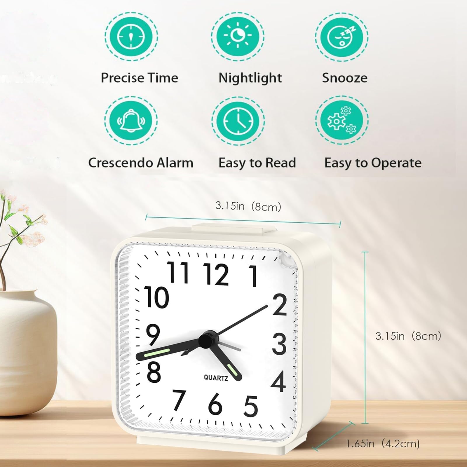 ORIA Battery Operated Analog Alarm Clock